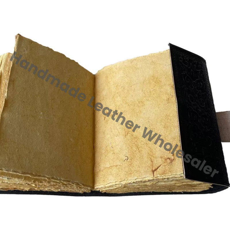 Triquetra embossed Leather Journal Hardcover Antique Embossed Lock Black Guest Book Handmade Recyclable Handmade Paper Gift Him Notebooks