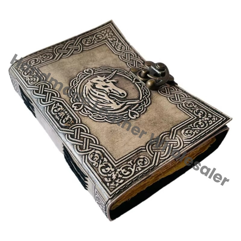 Unicorn Embossed Handmade Leather Journal Personal Diary Unlined Gift Antique Embossed Deckle Art Paper Personalized Planner
