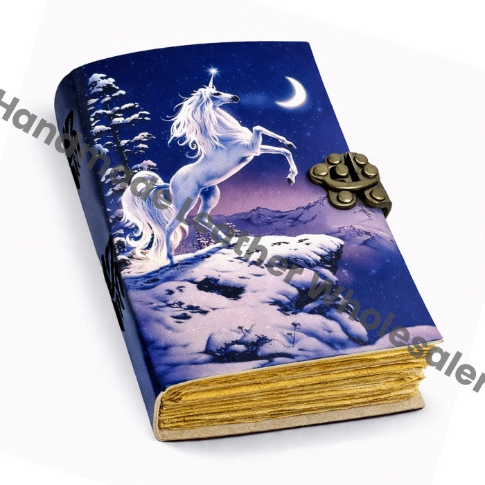 Unicorn Leather Grimoire – Celestial Spell Book of Shadows, Witchcraft Spellbook, Wiccan Pagan Gothic Witchy Magic Gift