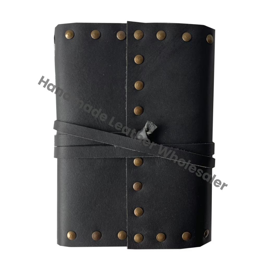 Unisex Handmade Black Vintage Bound Leather Journal Book of Shadows Spells Wrap Thermal Binding Deckle Paper Writing Gifts
