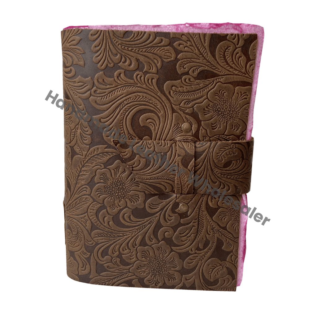 Unisex New Pink A4 Size Leather Journal Unlined Deckle Edge Embossed Book of Shadows Box Packed Gift Idea