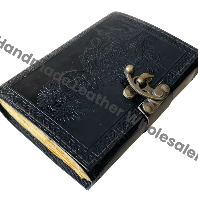 Vintage Black Leather Hardcover Journal Recyclable Handmade Deckle Paper Custom Logo Option-Gift Women Sketchbook Planner Diary