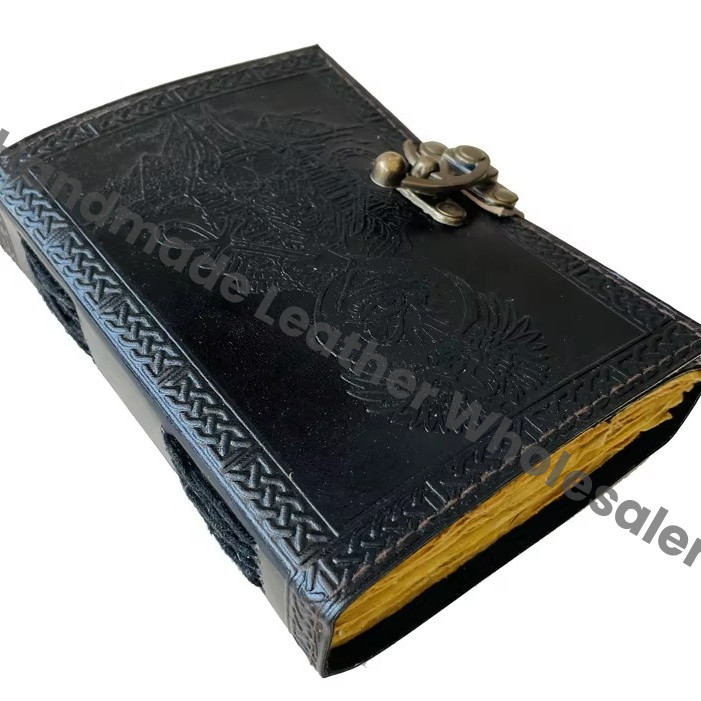 Vintage Black Leather Hardcover Journal Recyclable Handmade Deckle Paper Custom Logo Option-Gift Women Sketchbook Planner Diary