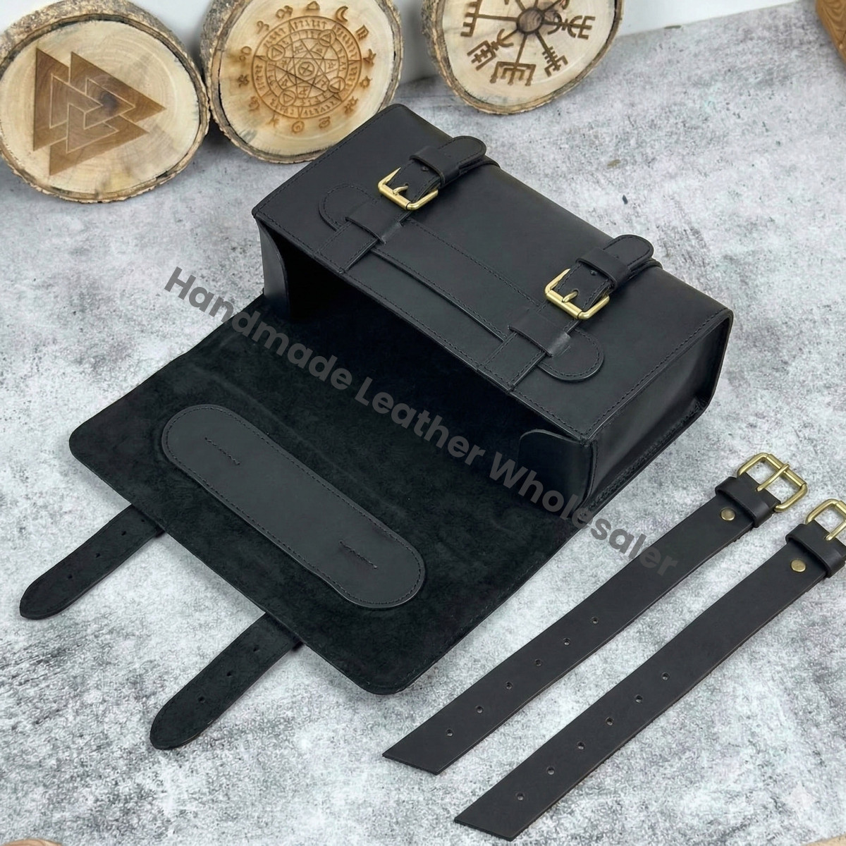 Vintage Black Leather Motorcycle Saddle Bag: Buffalo Leather Pannier