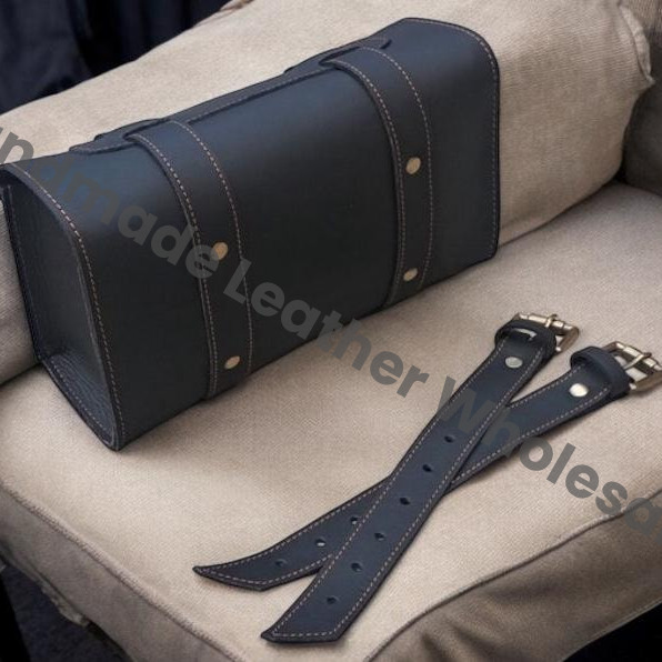 Vintage Black Leather Motorcycle Saddle Bag: Buffalo Leather Pannier