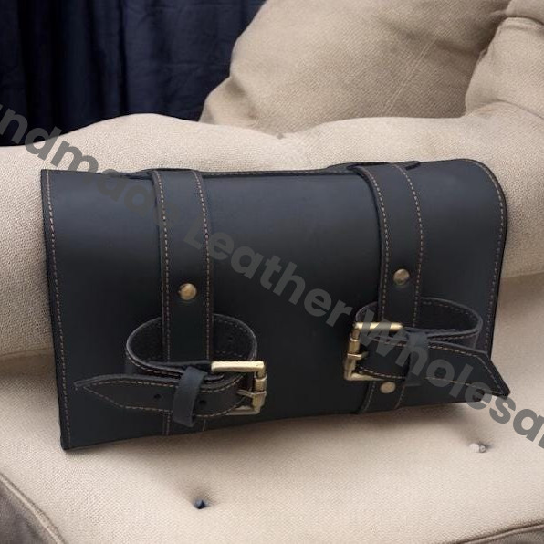 Vintage Black Leather Motorcycle Saddle Bag: Buffalo Leather Pannier