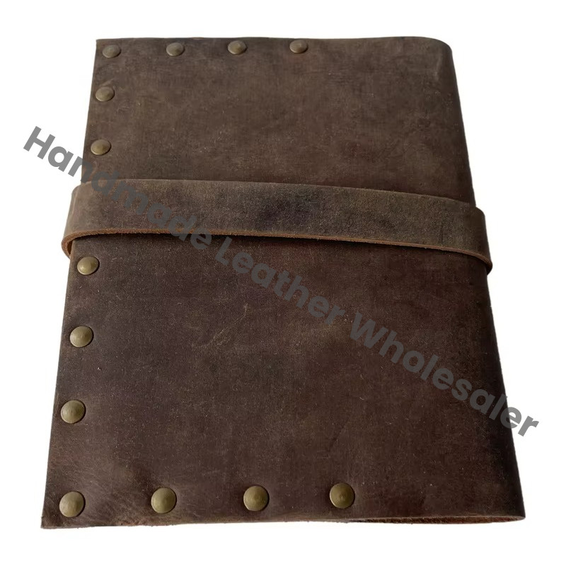 Vintage Book Shadows Saddle Stitching Genuine Leather Address Book Customized Logo Eco-friendly Paper Brass Notebook (Copy)