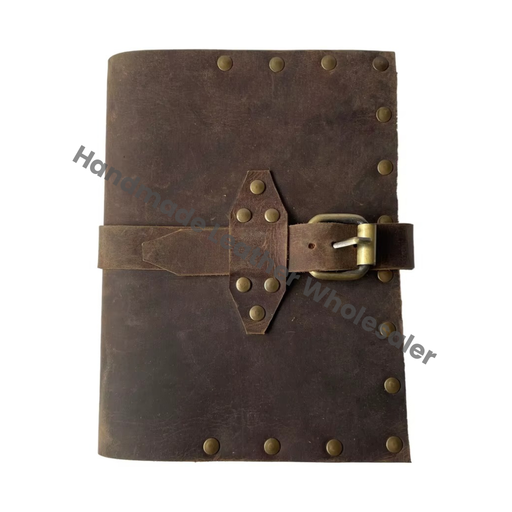 Vintage Book Shadows Saddle Stitching Genuine Leather Address Book Customized Logo Eco-friendly Paper Brass Notebook (Copy)