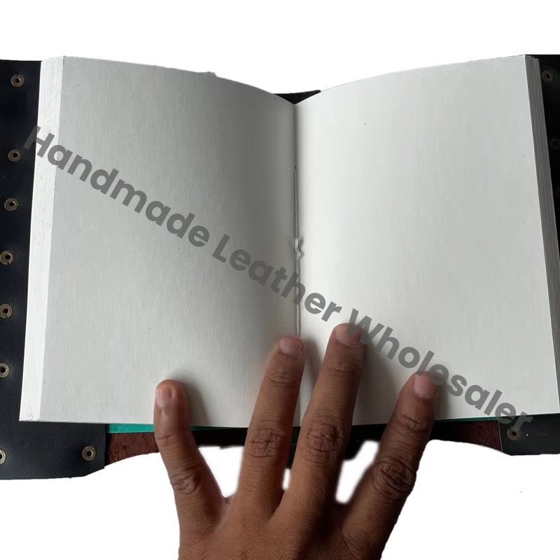 Vintage Book Shadows Saddle Stitching Genuine Leather Address Book Customized Logo Eco-friendly Paper Brass Notebook