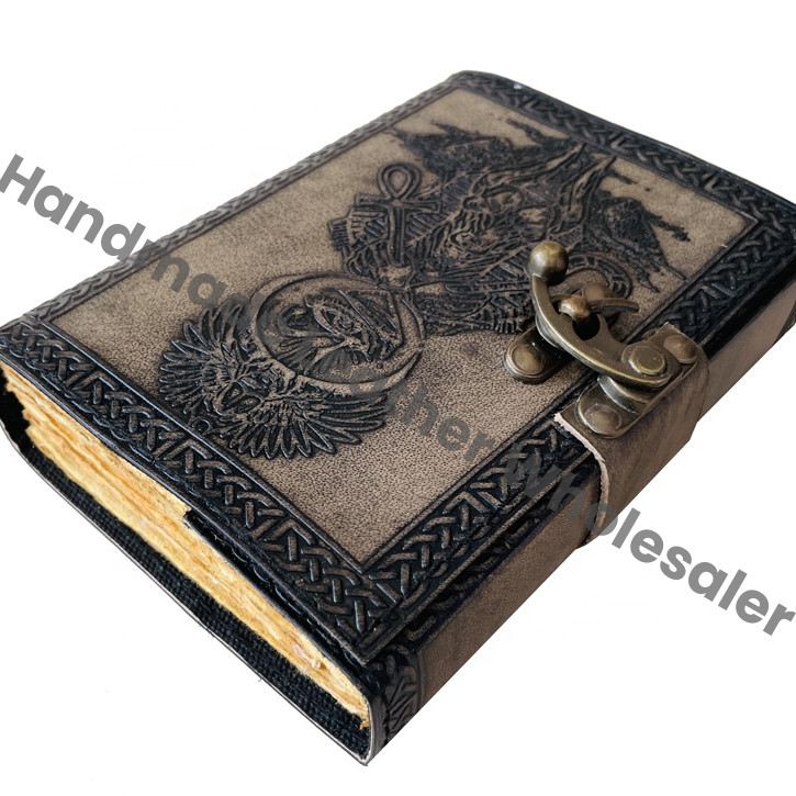 Vintage Book Shadows Sketchbook Deckle Old Pages Blank Travel Leather Hardcover Journal Charcoal Women Third Eye Celtic Gift
