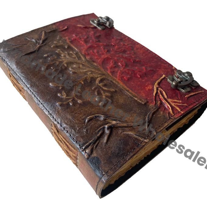 Vintage Bound Leather Hardcover Journal Notebook Tree Life Design Recyclable Handmade Paper Gift Custom Logo Option
