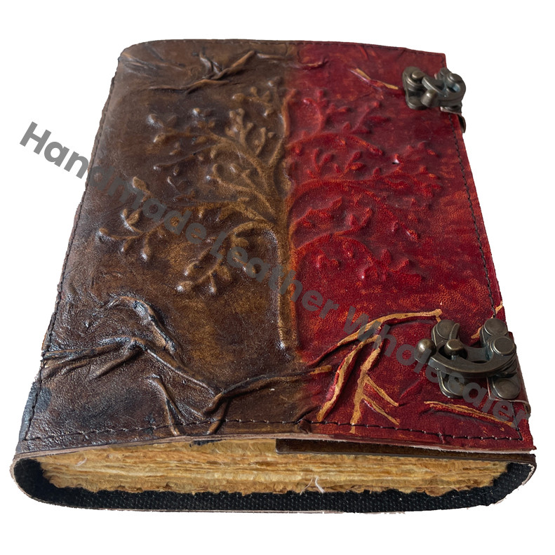 Vintage Bound Leather Hardcover Journal Notebook Tree Life Design Recyclable Handmade Paper Gift Custom Logo Option
