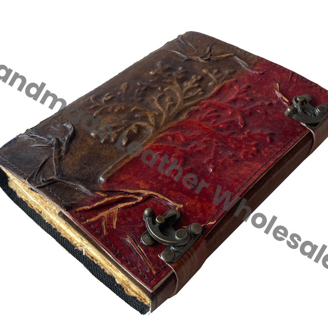 Vintage Bound Leather Hardcover Journal Notebook Tree Life Design Recyclable Handmade Paper Gift Custom Logo Option