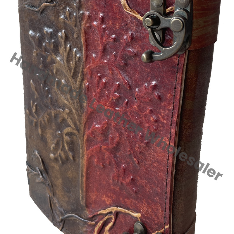 Vintage Bound Leather Hardcover Journal Notebook Tree Life Design Recyclable Handmade Paper Gift Custom Logo Option