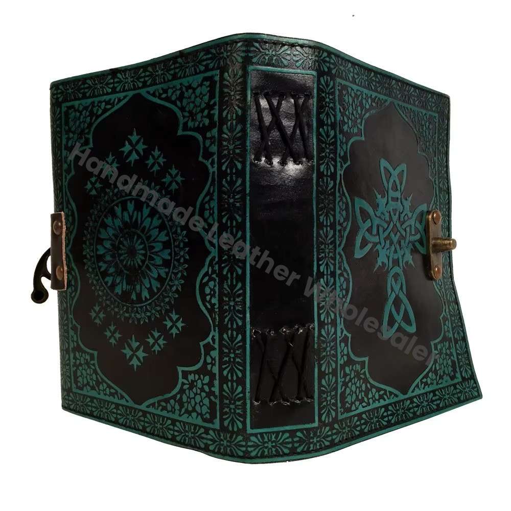 Vintage Bound Wiccan Celtic Cross Leather Hardcover Journal Handmade Notebooks Woman Large Book Spell Sketchbook Supplies Diary