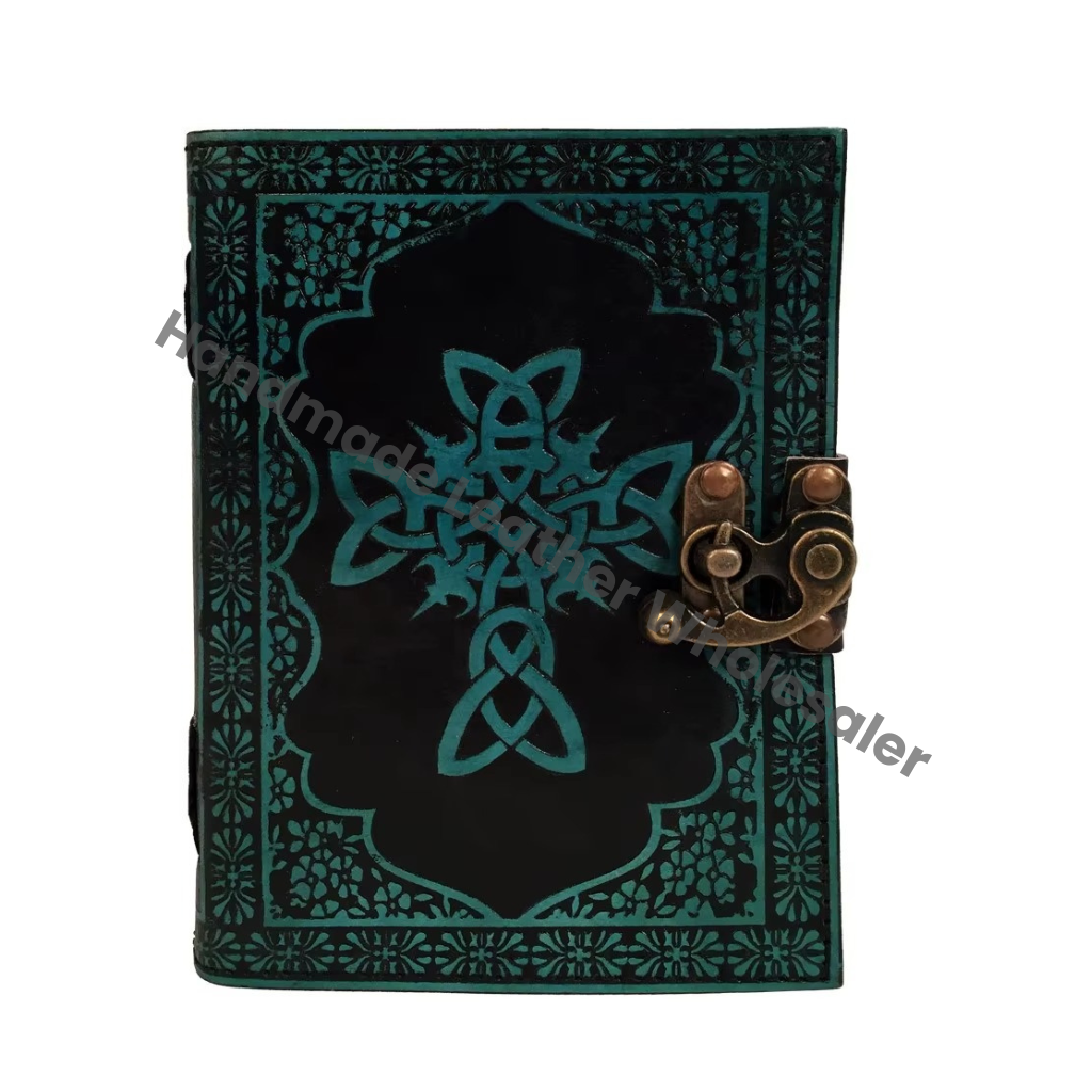 Vintage Bound Wiccan Celtic Cross Leather Hardcover Journal Handmade Notebooks Woman Large Book Spell Sketchbook Supplies Diary