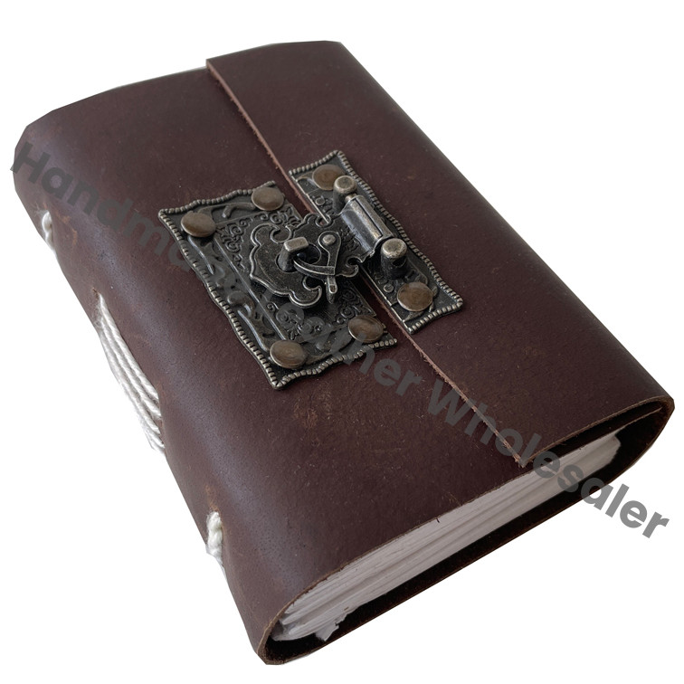 Vintage Brass Lock Soft Leather Bound Journal Antique Design Notebook & Sketchbook Antique Leather Journal for Office Uses