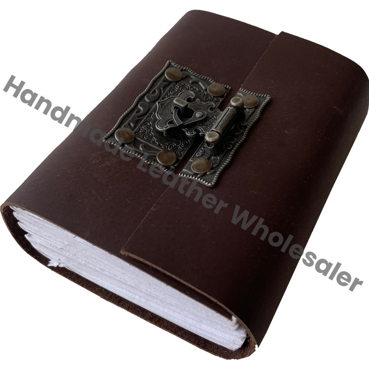 Vintage Brass Lock Soft Leather Bound Journal Antique Design Notebook & Sketchbook Antique Leather Journal for Office Uses