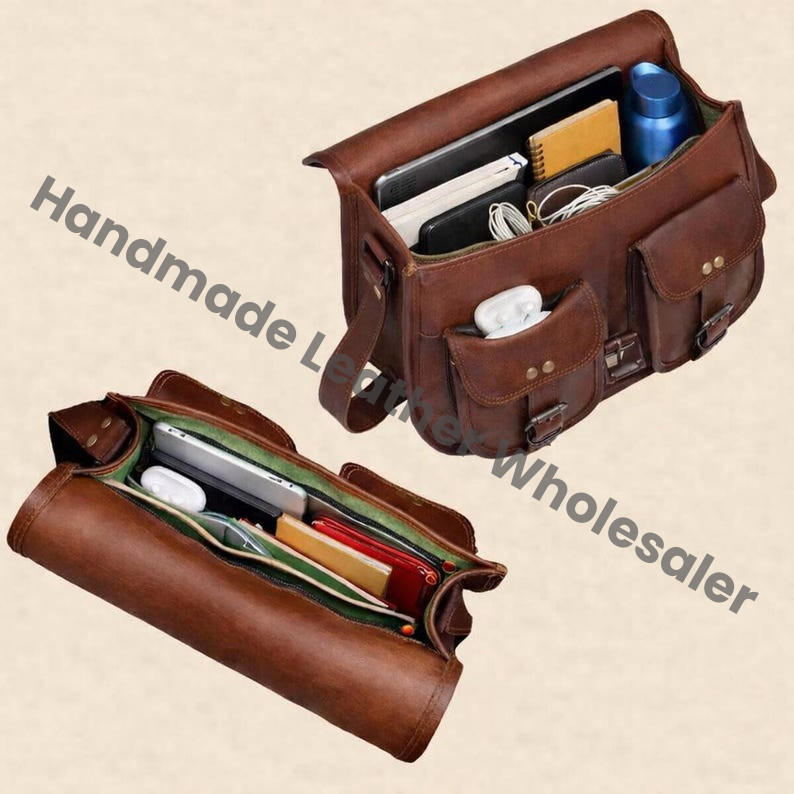 Vintage Brown Genuine Leather Messenger Bag for Men – Handmade Crossbody Satchel with Adjustable Shoulder | Office, College & Travel Bag.