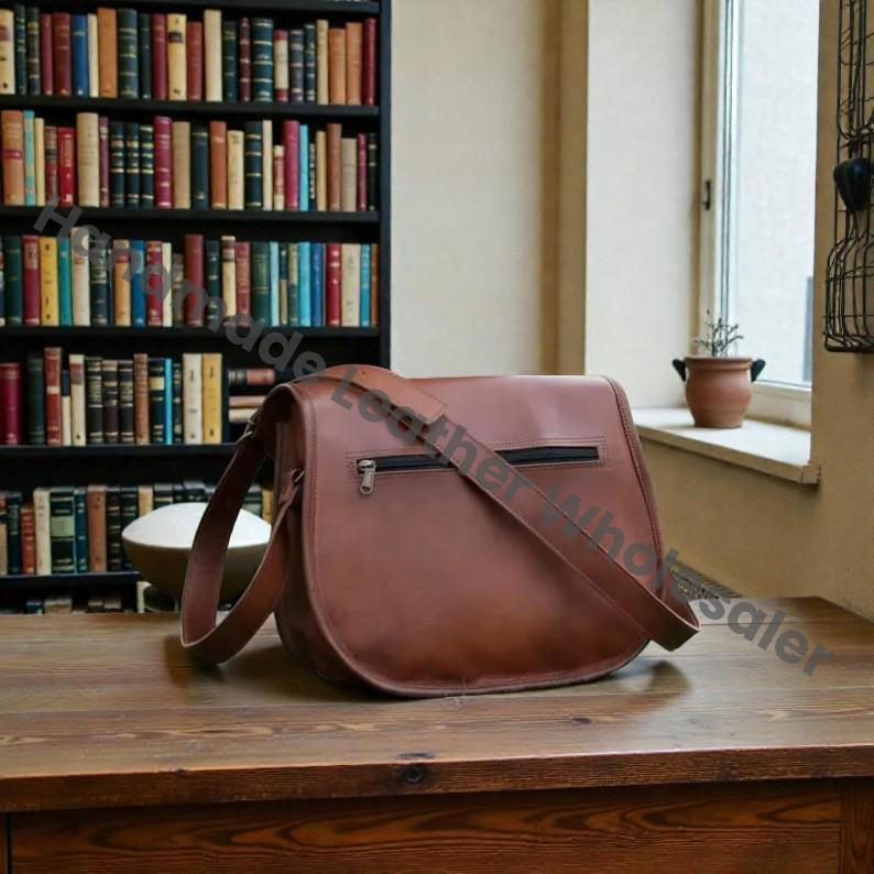 Vintage Brown Genuine Leather Messenger Bag for Men – Handmade Crossbody Satchel with Adjustable Shoulder | Office, College & Travel Bag.