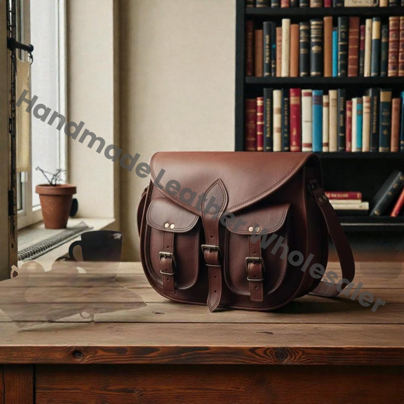 Vintage Brown Genuine Leather Messenger Bag for Men – Handmade Crossbody Satchel with Adjustable Shoulder | Office, College & Travel Bag.