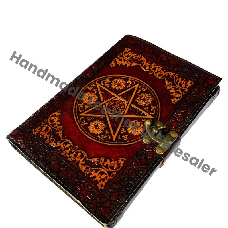 Vintage Brown & Yellow Leather Hardcover Pentagram Design Travel Journal Custom Logo-Gift Option Recyclable Paper