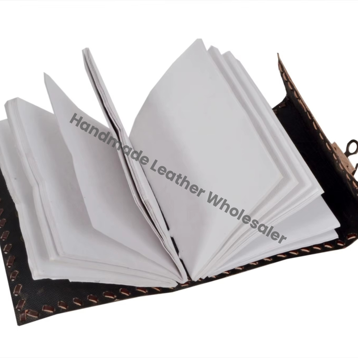 Vintage Charcoal Leather Journal Semi-Precious Stone Spiral Bound Recyclable Handmade Paper Grimoire Gift Sketchbook