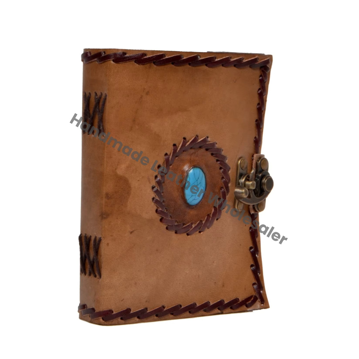 Vintage Charcoal Leather Journal Semi-Precious Stone Spiral Bound Recyclable Handmade Paper Grimoire Gift Sketchbook