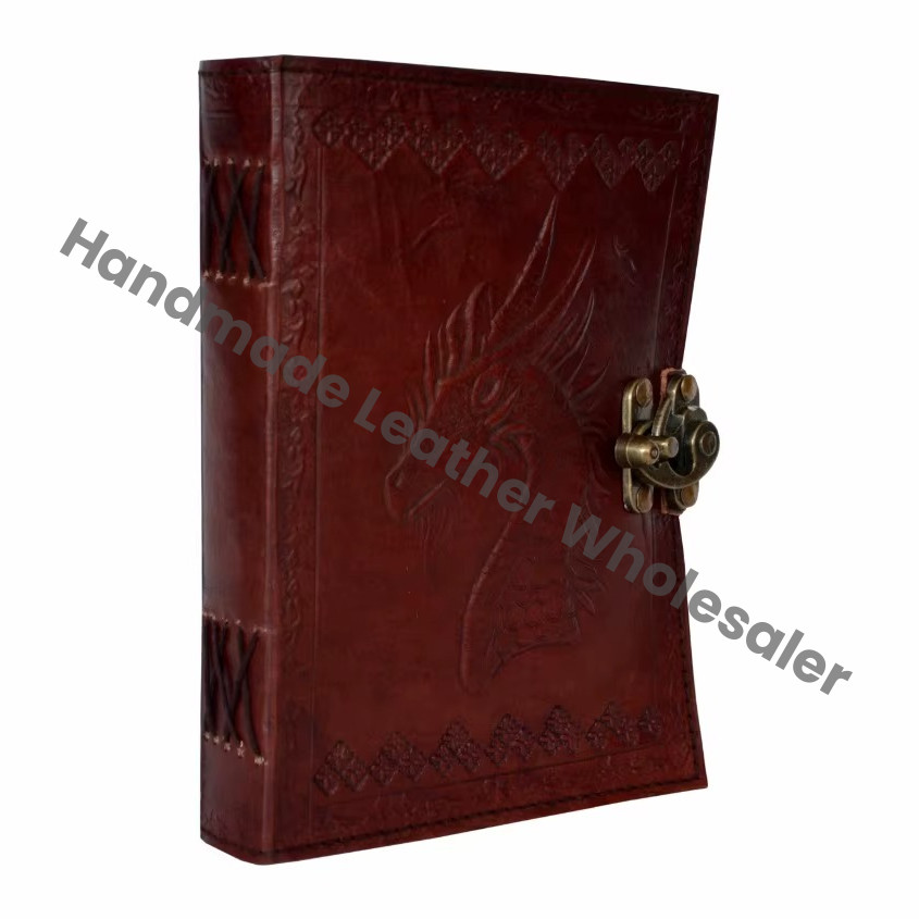 Vintage Custom Print Journal Notebook Hardcover Leather Embossed Leather Hardcover Dragon Diary with Clasp Lock Gift Edition