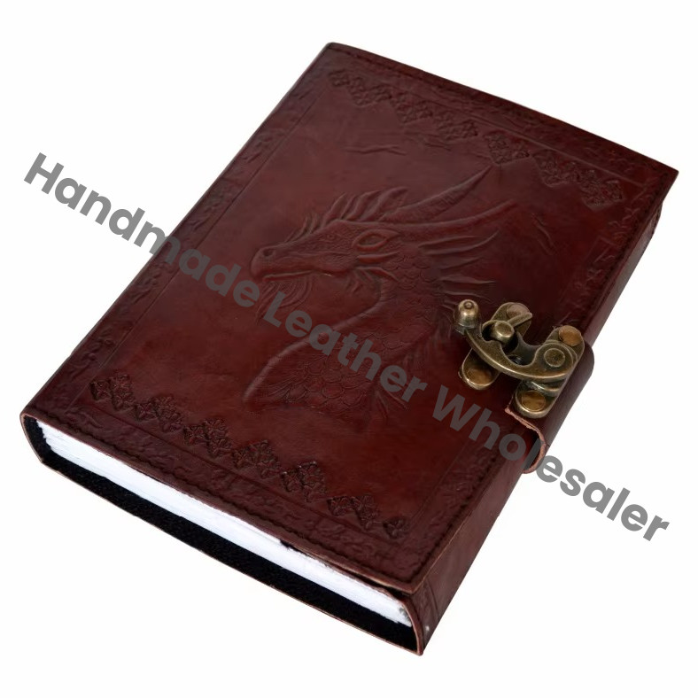Vintage Custom Print Journal Notebook Hardcover Leather Embossed Leather Hardcover Dragon Diary with Clasp Lock Gift Edition