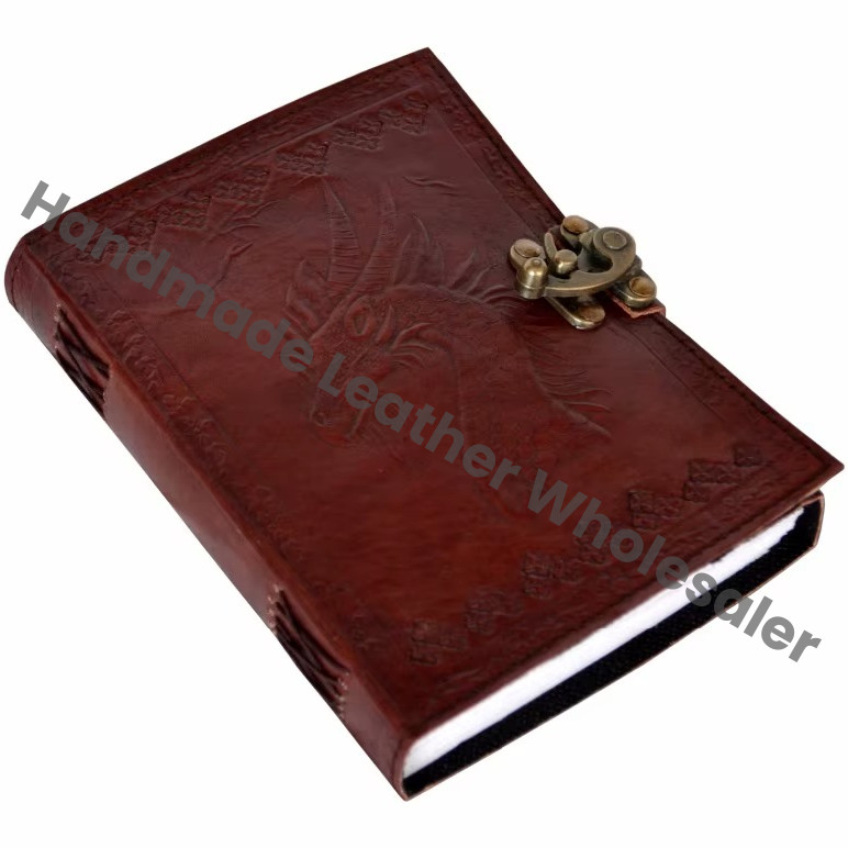 Vintage Custom Print Journal Notebook Hardcover Leather Embossed Leather Hardcover Dragon Diary with Clasp Lock Gift Edition