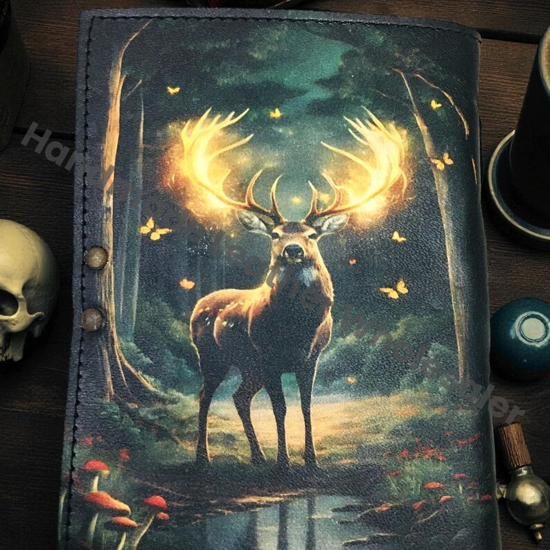 Vintage Deer Leather Journal: Blank Grimoire Book of Shadows