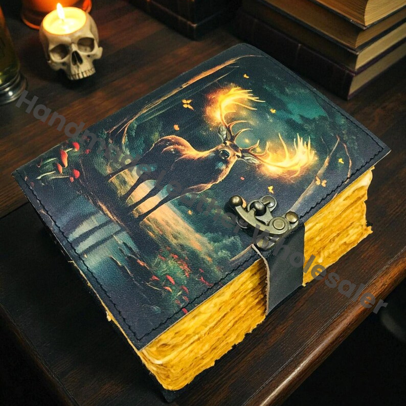 Vintage Deer Leather Journal: Blank Grimoire Book of Shadows