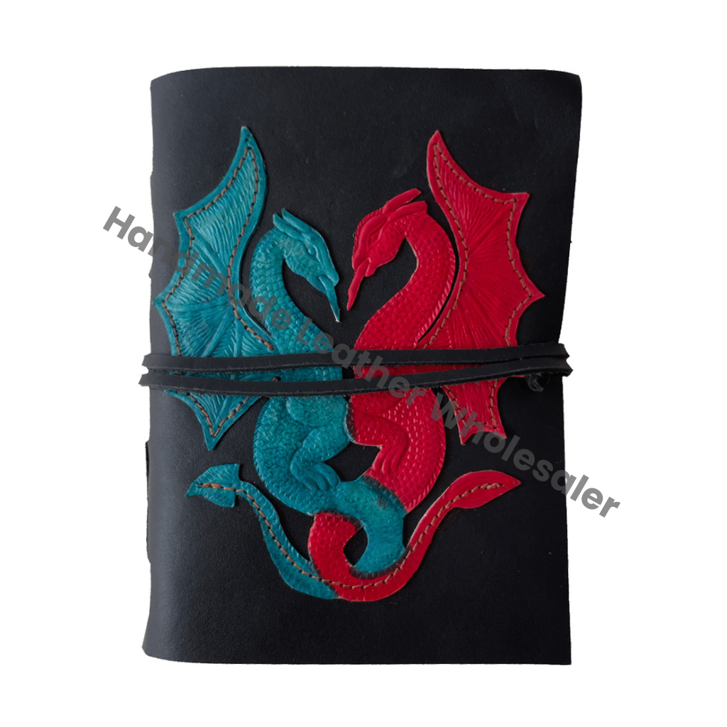Vintage Double Dragon Leather Journal Deckle Edge Handmade Paper Notebook Spiral Binding Leather Cover Gift Planner Wholesaler