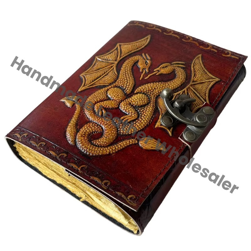 Vintage Dragon Leather Journal Yellow Genuine Leather Notebooks for Students Wholesale School Office Supplies DND Journals