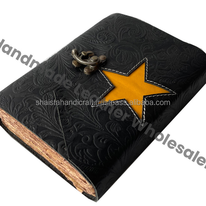 Vintage Embossed Leather Journal Garden Flower Design Handmade Black Soft Cover Eco-Friendly Lined Pages Deckle Edge Gift