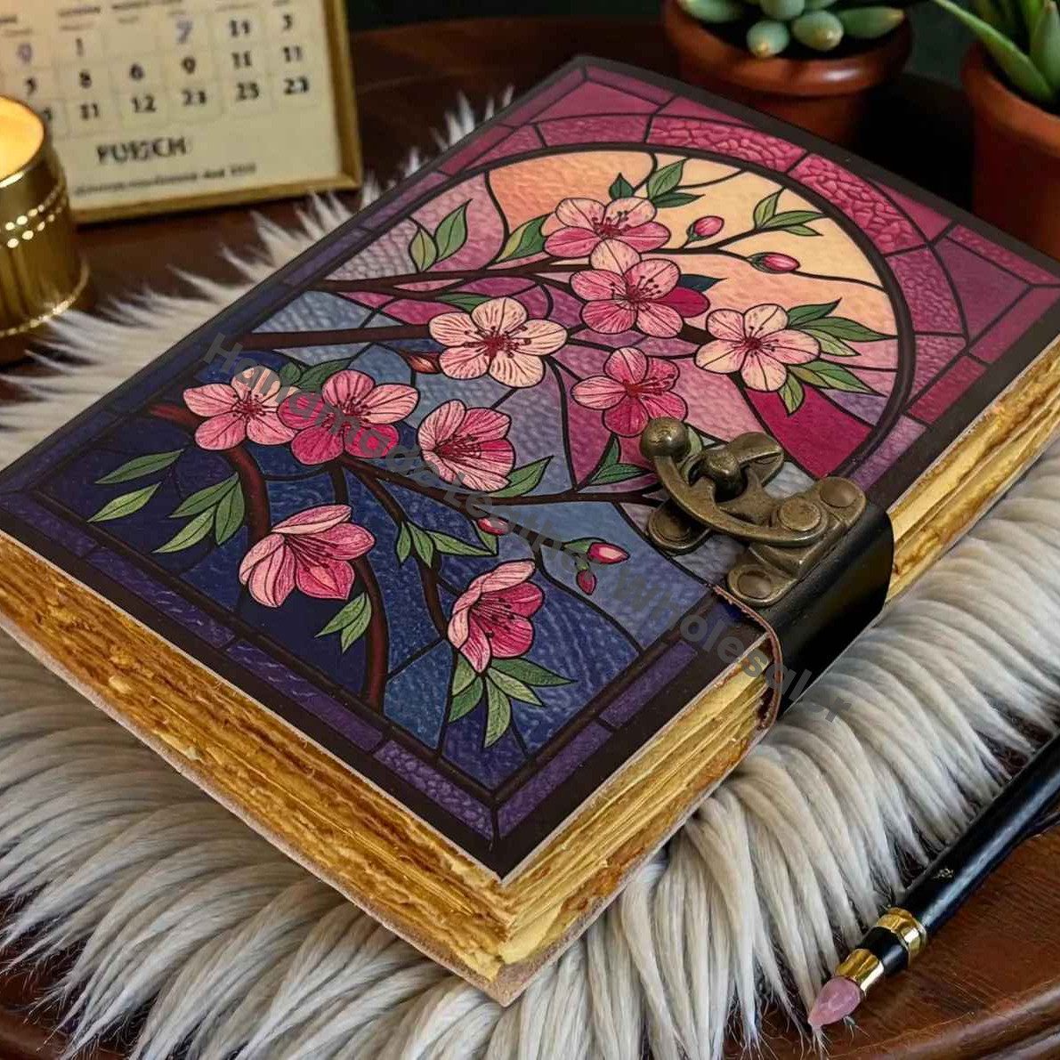 Vintage Floral Leather Journal | Hand bound Flower Artwork Notebook Motherday GIft | Birth Month Blossom Diary