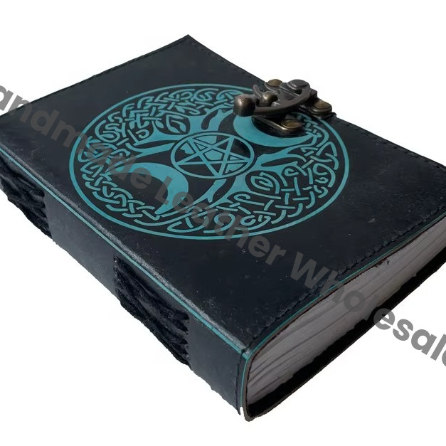 Vintage Genuine Leather Handmade Celtic Triple Moon Tree Life Eco-friendly Paper Hard Cover Notebook Planner Gift