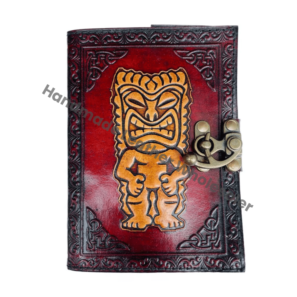 Vintage Genuine Tiki man Leather Hardcover Journal Planner Deckle Edge Paper Custom Logo Recyclable Gift Travel Office Use