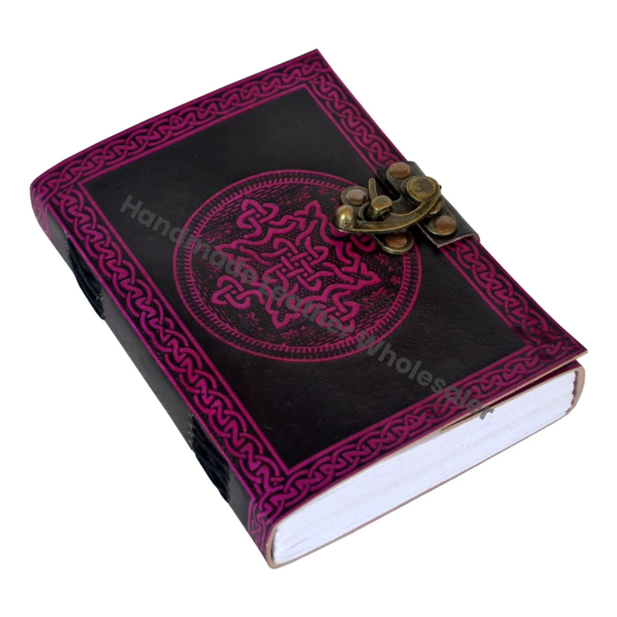 Vintage Handmade Black with Pink Celtic Knot Leather Spiral Binding Journal Notebook Woman Large Gift Sketchbook Supplies Diary