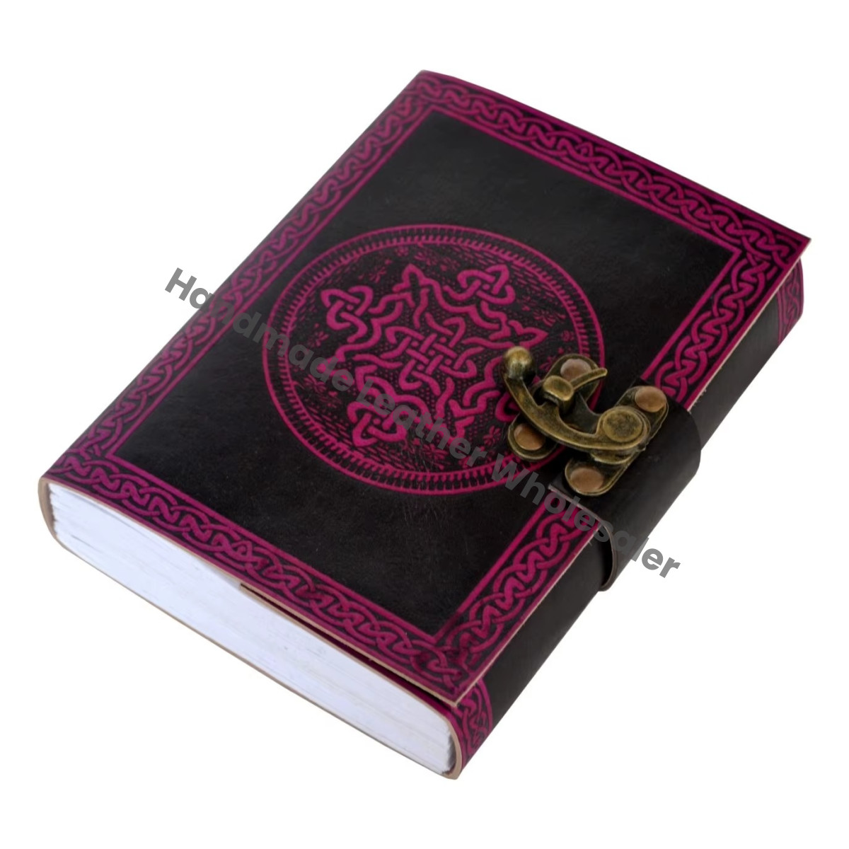 Vintage Handmade Black with Pink Celtic Knot Leather Spiral Binding Journal Notebook Woman Large Gift Sketchbook Supplies Diary