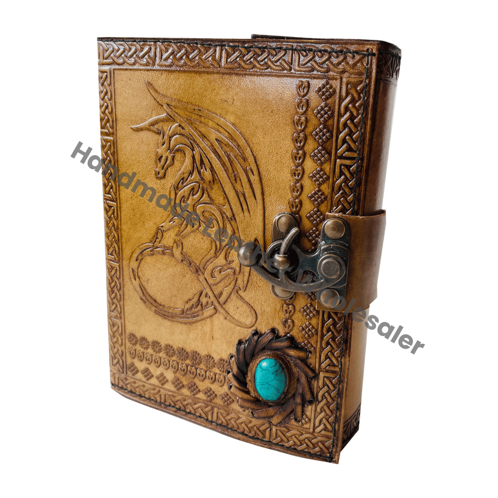 Vintage Handmade Large Embossed Leather Journal Dragon Personal Diary Notebook Journal Gift Dragon with Stone