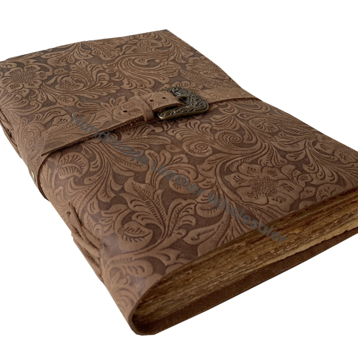 Vintage Inspired Leather Journal Handmade Deckle Edge Paper Garden Flower Embossed Sketchbook Gift Custom Logo