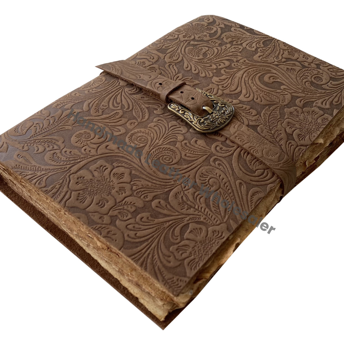 Vintage Inspired Leather Journal Handmade Deckle Edge Paper Garden Flower Embossed Sketchbook Gift Custom Logo
