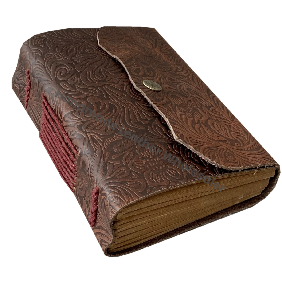 Vintage Journal Beautiful Garden Flower Embossed Handmade Recyclable Leather Bound Deckle Edge Paper Custom Logo Notebook