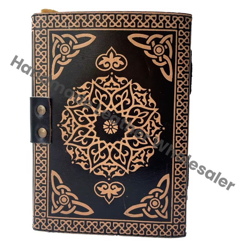 Vintage Journal Embossed Pentagram Leather Antique Book of Spells Charmed Moon Handmade Deckle Edge Paper Black Planner