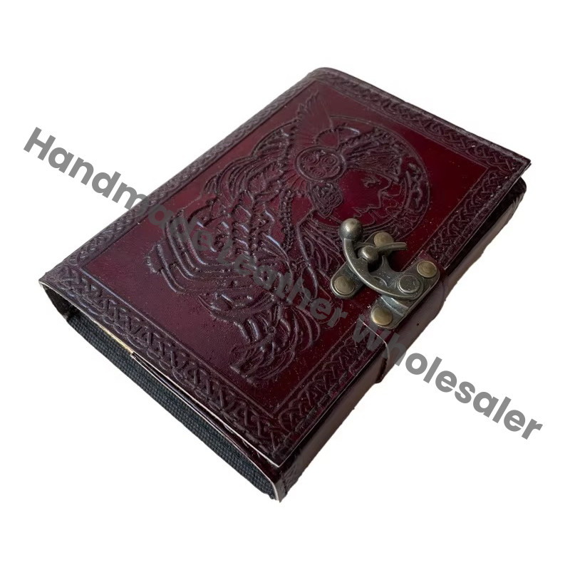 Vintage Journal for Writing Leather Book of Spells Prop Brown Celtic Wiccan Handmade Emboss Deckle Art Paper Diary Bound Planner