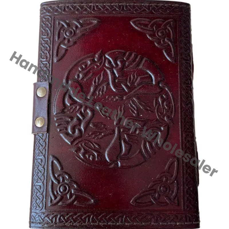 Vintage Journal for Writing Leather Book of Spells Prop Brown Celtic Wiccan Handmade Emboss Deckle Art Paper Diary Bound Planner