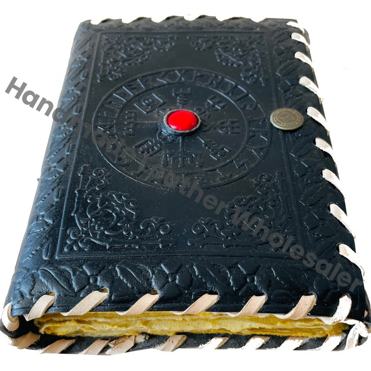 Vintage Large Black Leather Hard Cover Journal Thermal Stone Unlined Clasp Charming Sketchbook for Women's Writing Drawing Gift