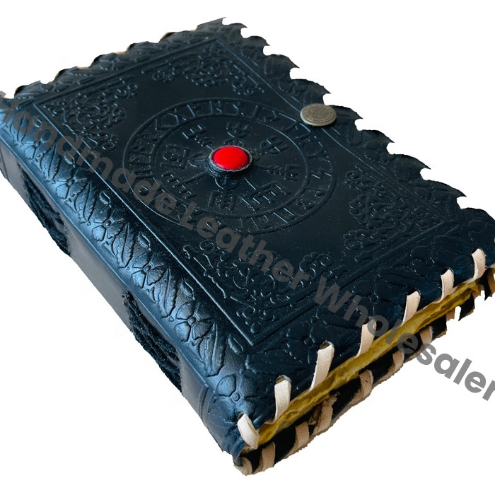 Vintage Large Black Leather Hard Cover Journal Thermal Stone Unlined Clasp Charming Sketchbook for Women's Writing Drawing Gift